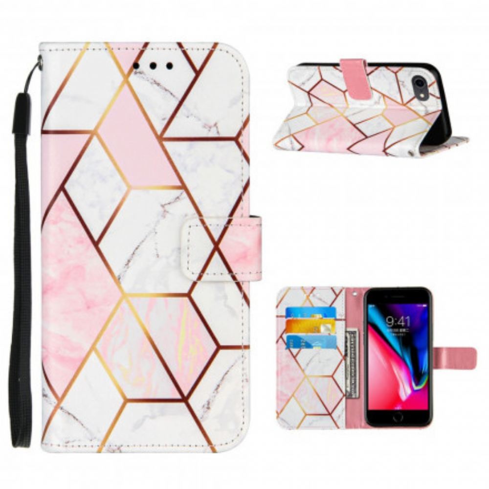 Kožené Pouzdro Na iPhone SE 3 / SE 2 / 8 / 7 Mramor S Popruhem