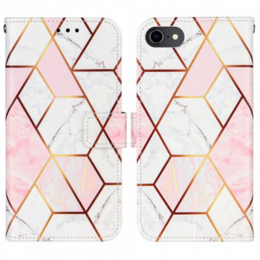Kožené Pouzdro Na iPhone SE 3 / SE 2 / 8 / 7 Mramor S Popruhem