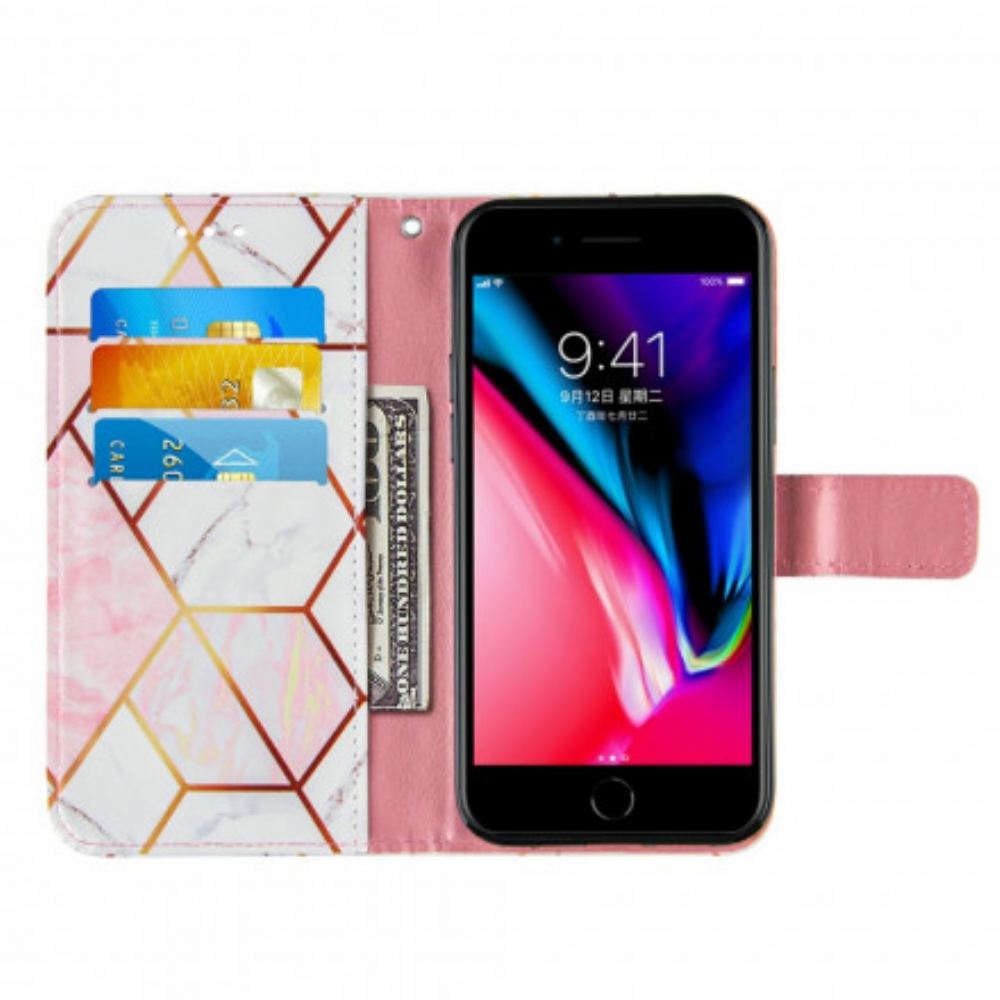 Kožené Pouzdro Na iPhone SE 3 / SE 2 / 8 / 7 Mramor S Popruhem