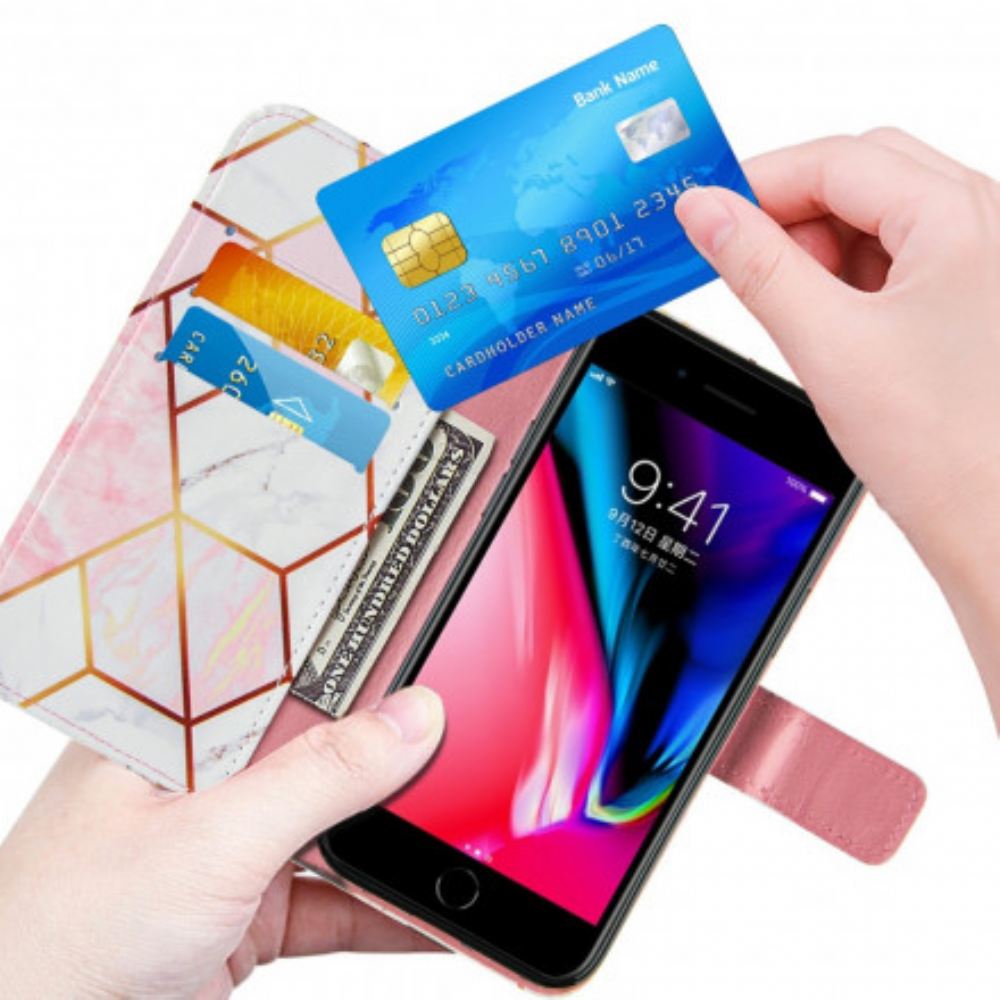 Kožené Pouzdro Na iPhone SE 3 / SE 2 / 8 / 7 Mramor S Popruhem