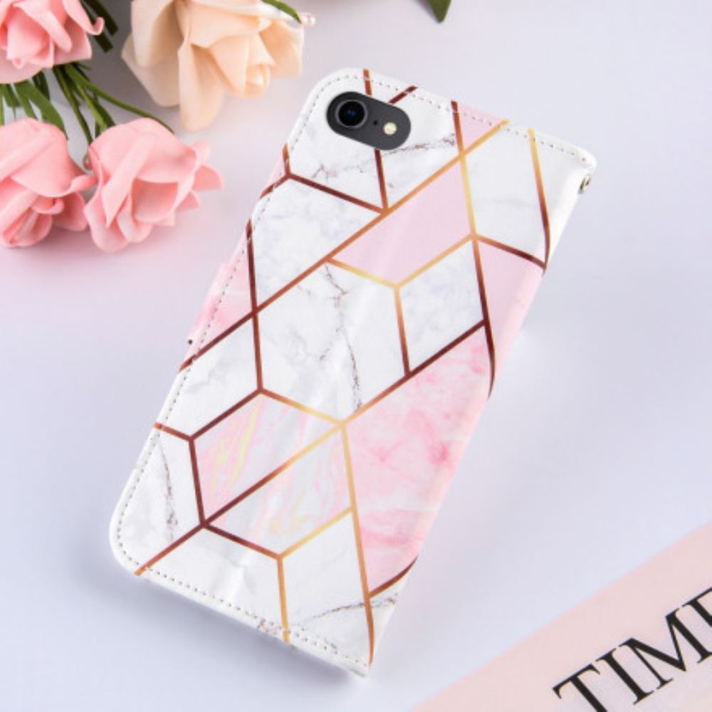 Kožené Pouzdro Na iPhone SE 3 / SE 2 / 8 / 7 Mramor S Popruhem