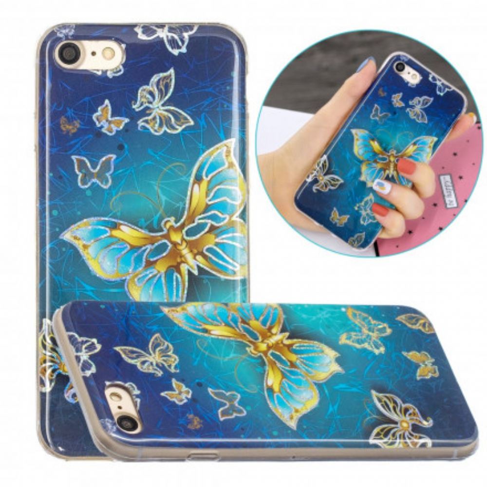 Kryt Na iPhone SE 3 / SE 2 / 8 / 7 Motýli S Třpytivým Designem