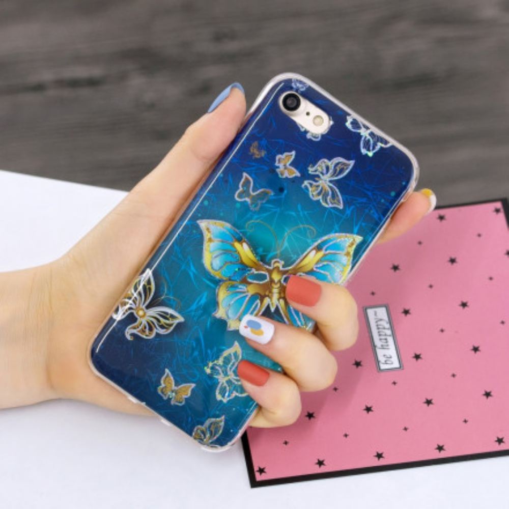 Kryt Na iPhone SE 3 / SE 2 / 8 / 7 Motýli S Třpytivým Designem