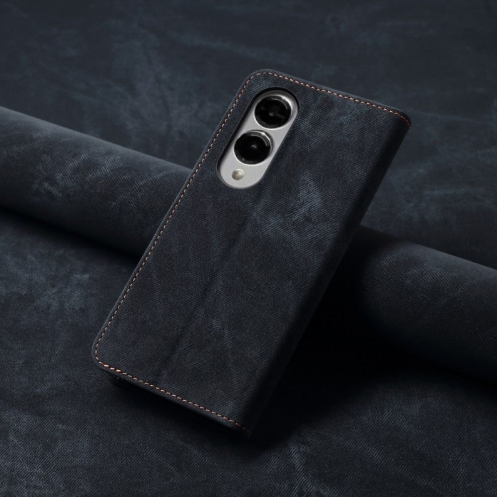 Kožené Pouzdro Folio Samsung Galaxy S25 5g Edge Džínová Látka