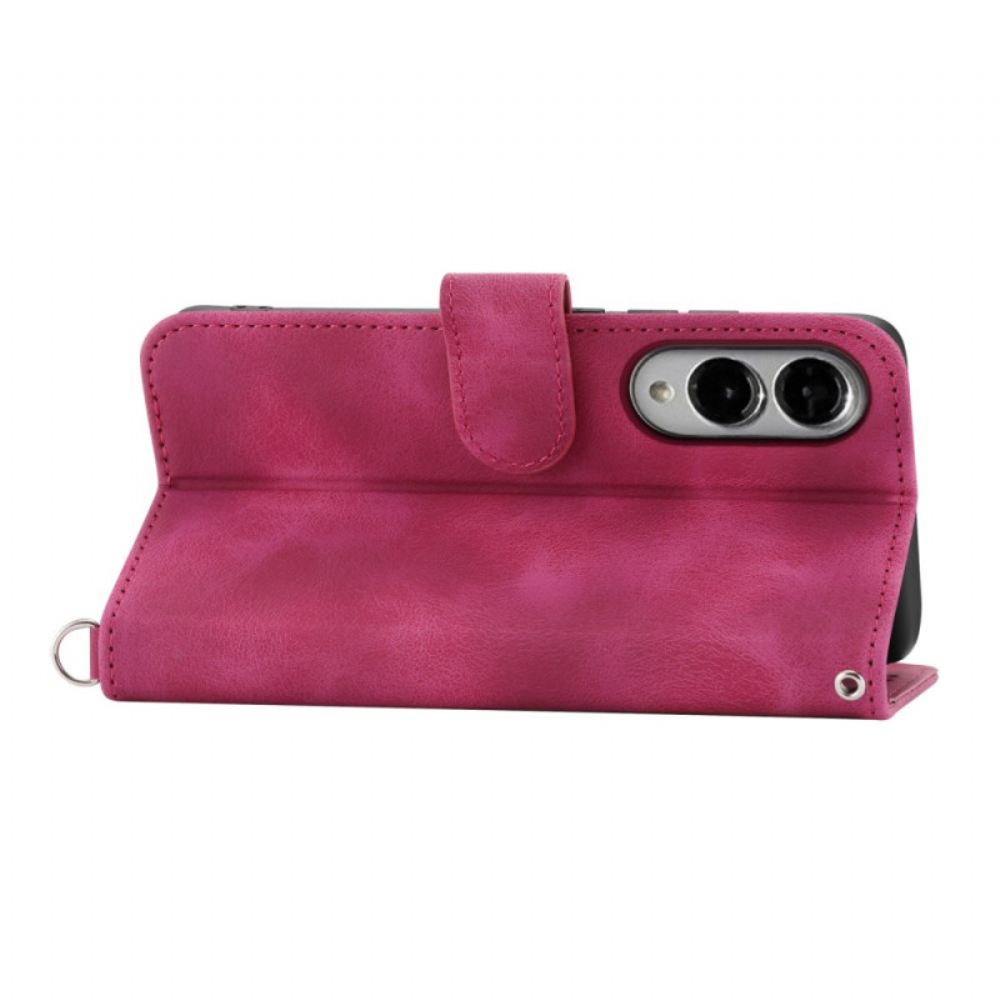 Kožený Kryt Na Samsung Galaxy S25 5g Edge Květinový Vzor A Popruhy