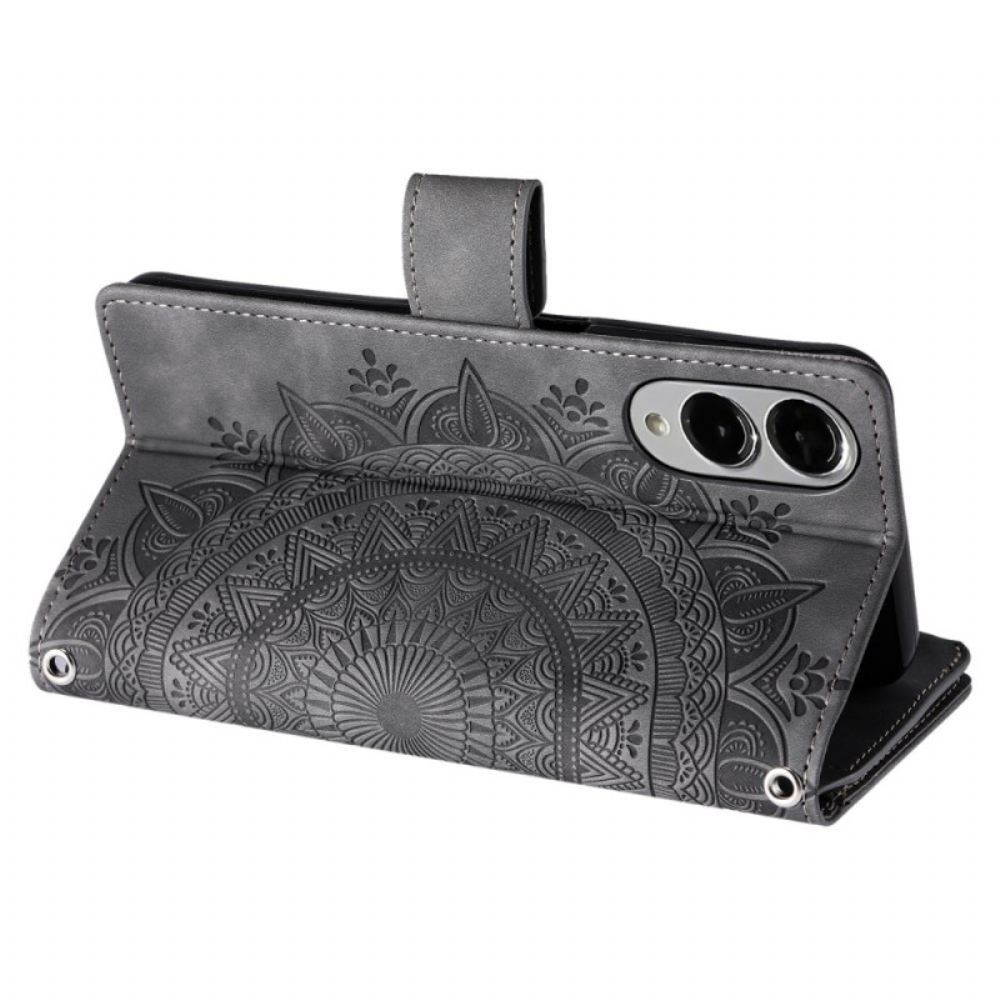 Kožený Kryt Na Samsung Galaxy S25 5g Edge Peněženka S Efektem Semiše S Mandalou