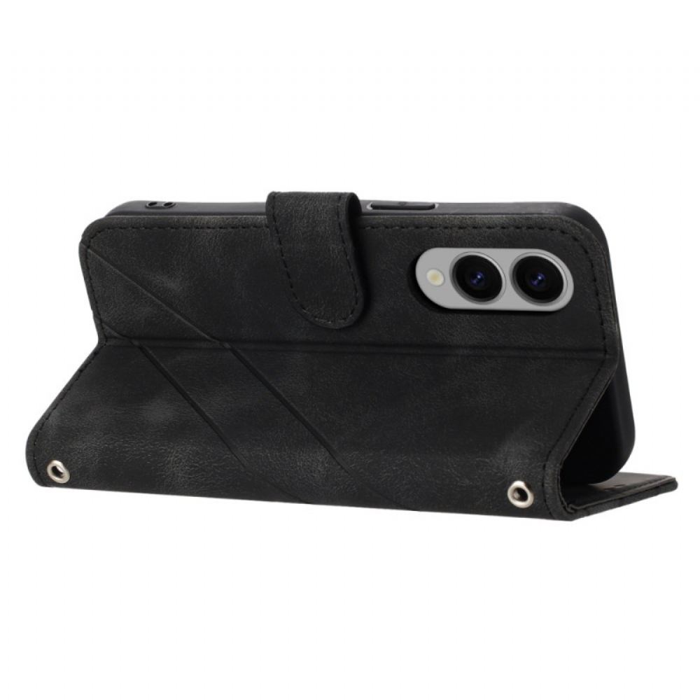 Kožený Kryt Samsung Galaxy S25 5g Edge Popruh S Potištěnými Liniemi