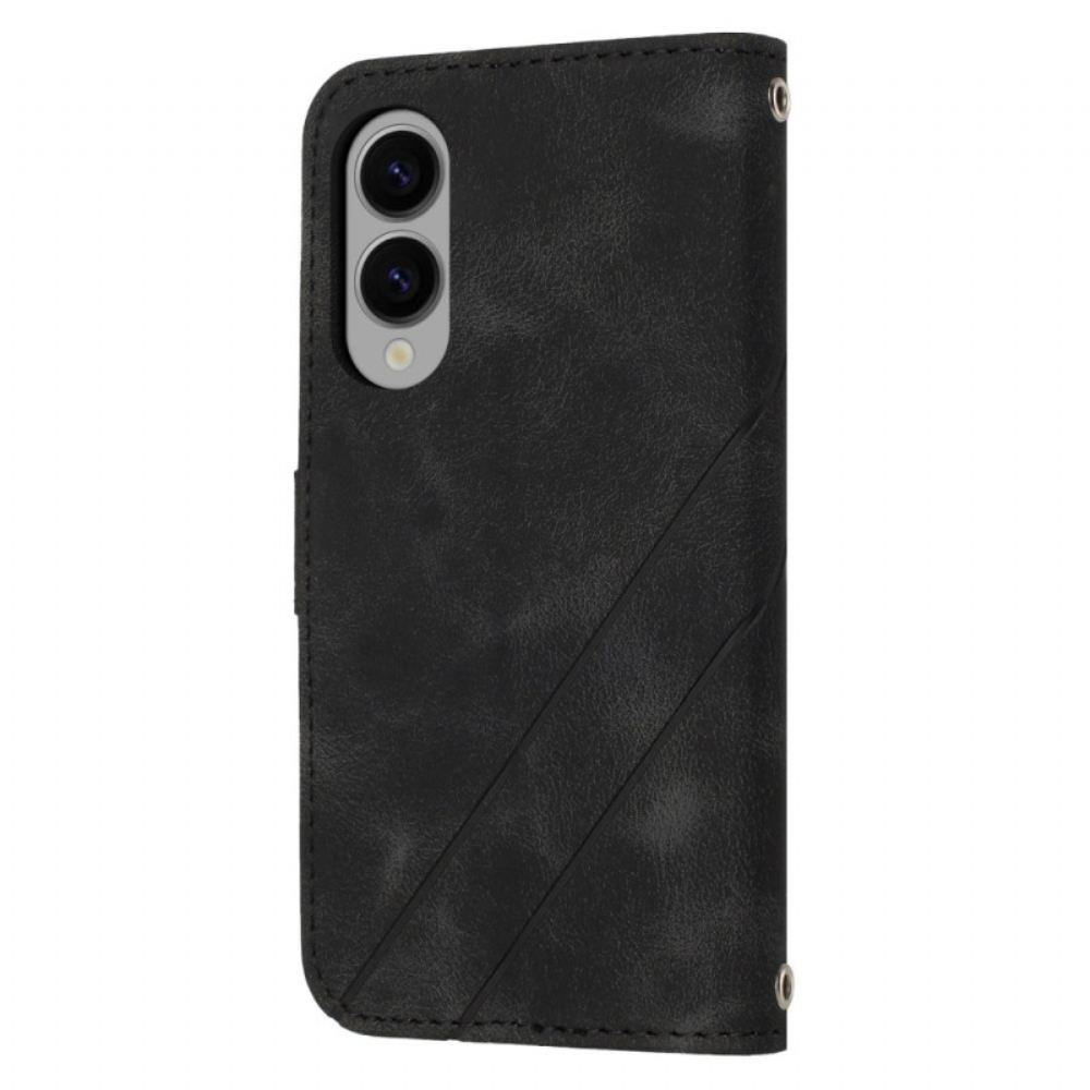 Kožený Kryt Samsung Galaxy S25 5g Edge Popruh S Potištěnými Liniemi