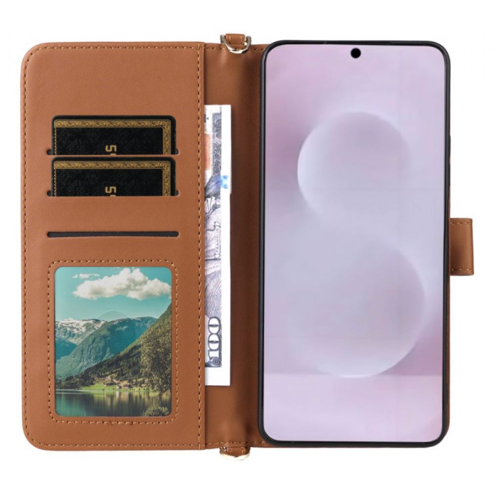 Kožený Kryt Samsung Galaxy S25 5g Edge Prošívané S Popruhem A Ramenním Popruhem