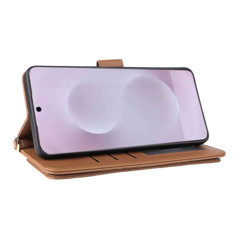 Kožený Kryt Samsung Galaxy S25 5g Edge Prošívané S Popruhem A Ramenním Popruhem