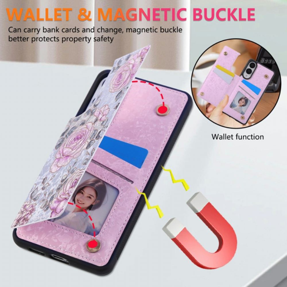 Kryt Samsung Galaxy S25 5g Edge Držák Na Karty S Květinovým Vzorem