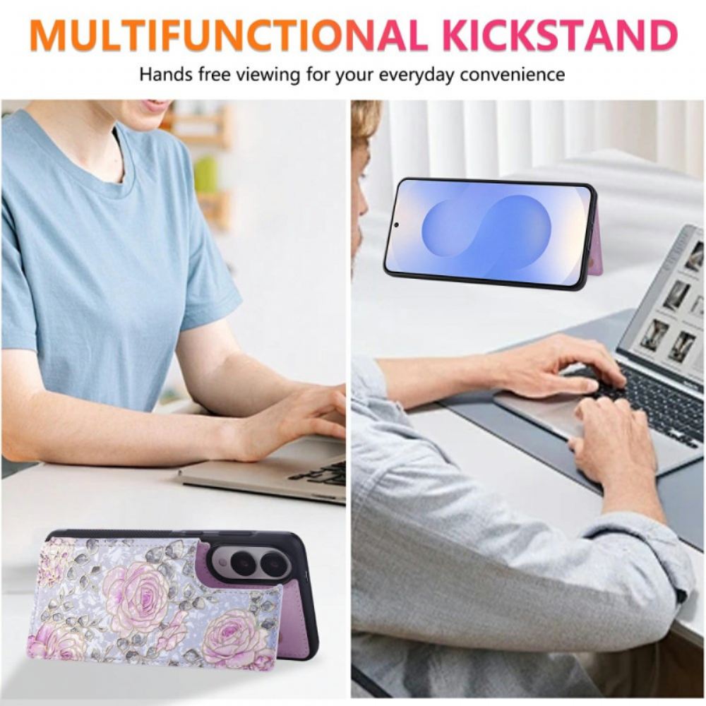 Kryt Samsung Galaxy S25 5g Edge Držák Na Karty S Květinovým Vzorem