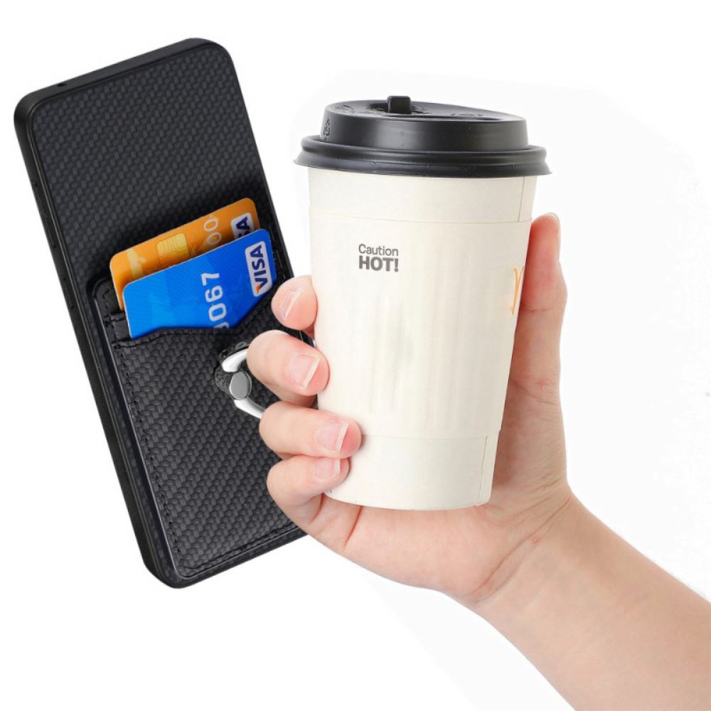 Kryt Samsung Galaxy S25 5g Edge Uhlíková Vlákna S Držákem Na Karty A Stojánkem Na Prsten