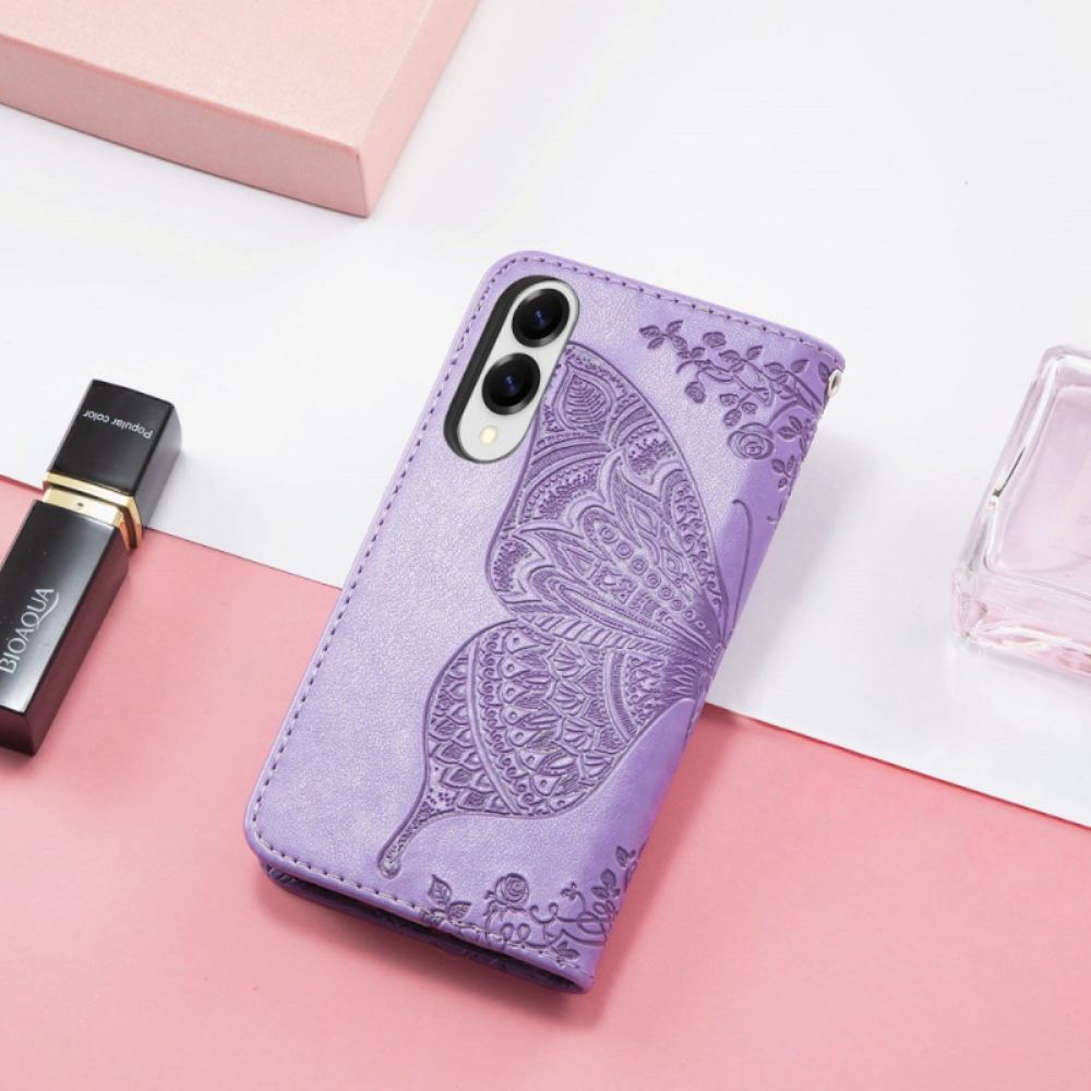 Peněženková Pouzdra Samsung Galaxy S25 5g Edge Kryty Na Mobil Barokní Motýl S Popruhem Na Zápěstí