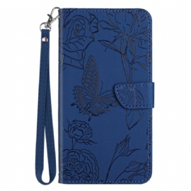 Peněženková Pouzdra Samsung Galaxy S25 5g Edge Kryty Na Mobil Motýlí Potisk S Páskem
