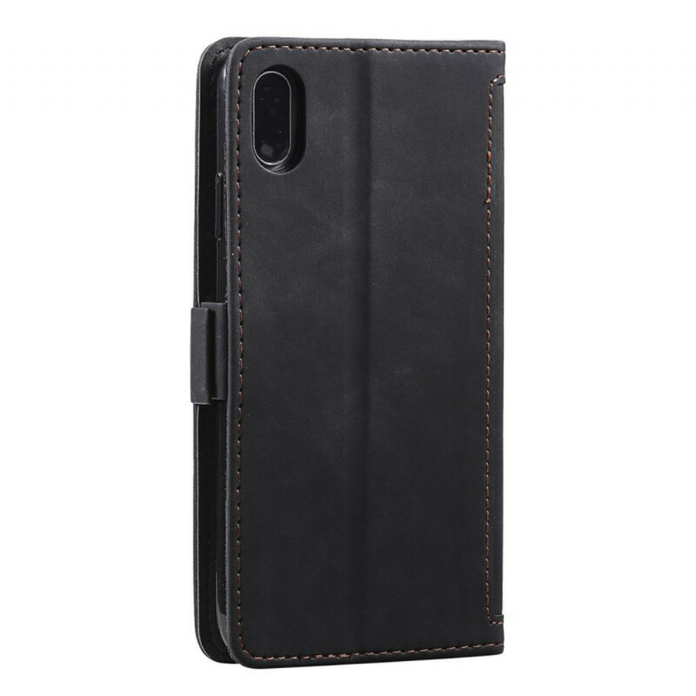 Flipové Pouzdro Na iPhone XR Dvoubarevné Zesílené Kontury Umělou Kůží