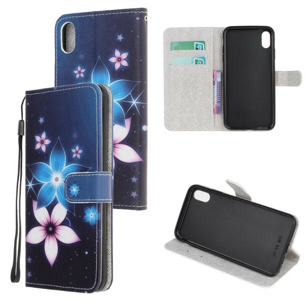 Flipové Pouzdro Na iPhone XR Na Lana Květiny Na Lunárním Popruhu