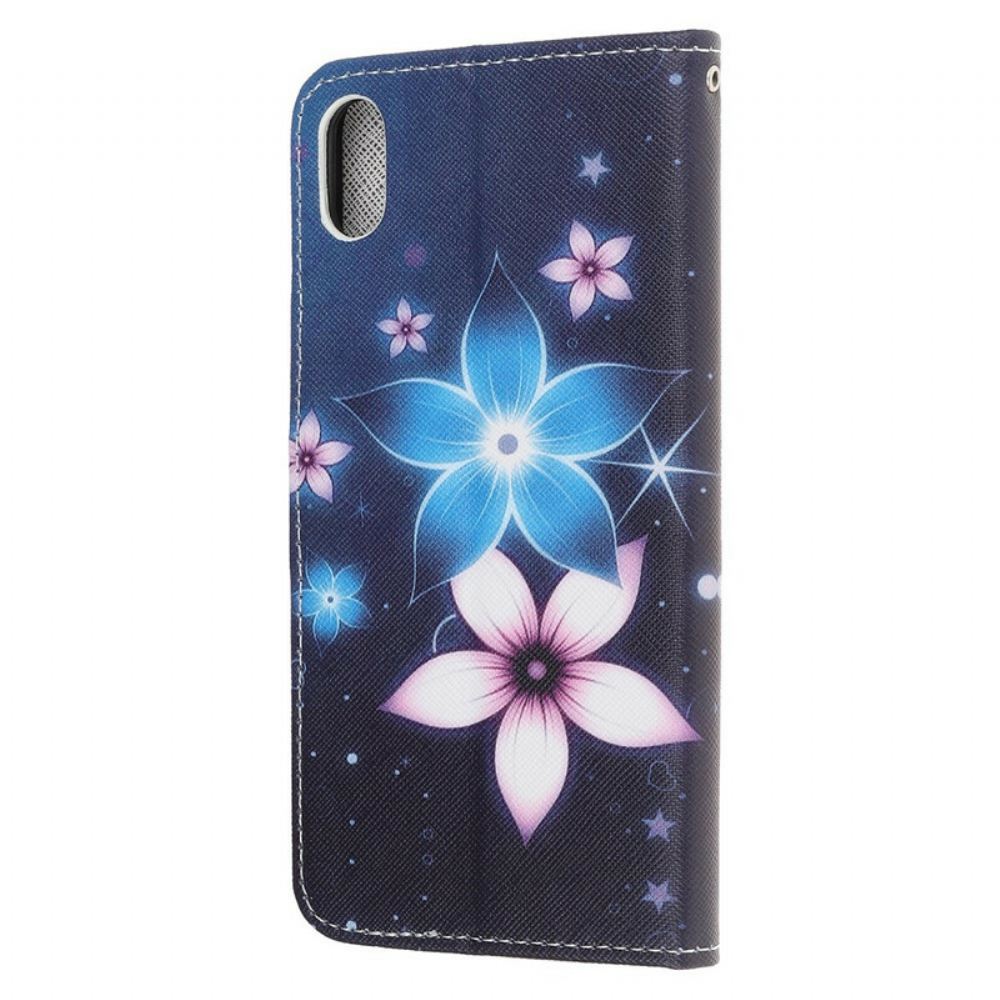 Flipové Pouzdro Na iPhone XR Na Lana Květiny Na Lunárním Popruhu