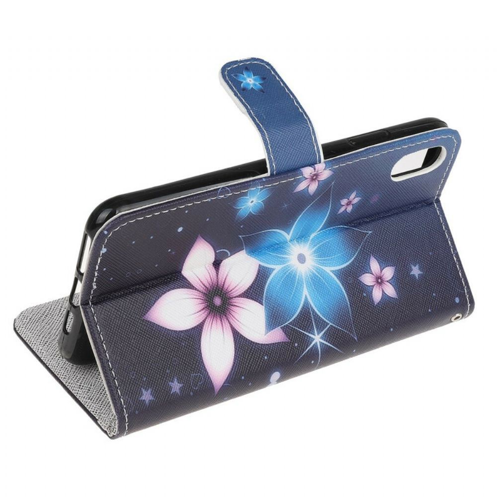 Flipové Pouzdro Na iPhone XR Na Lana Květiny Na Lunárním Popruhu
