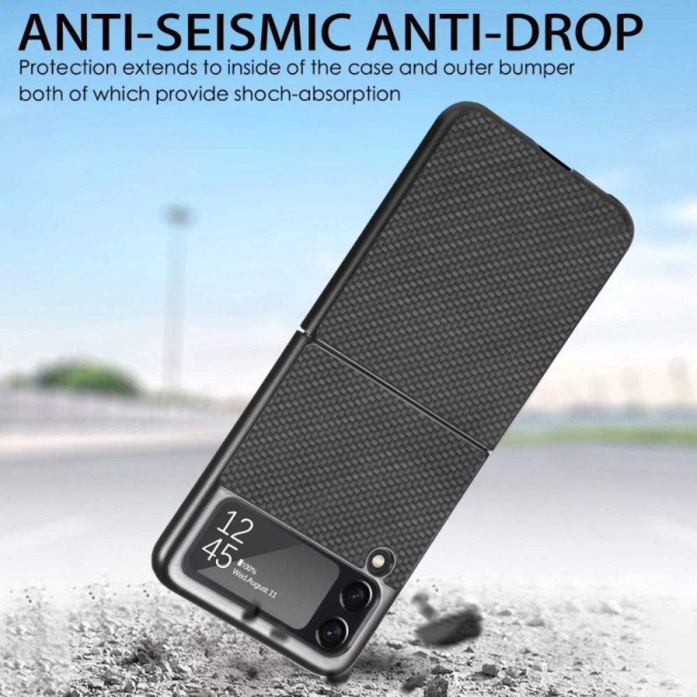 Kryt Na Samsung Galaxy Z Flip 4 Flipové Pouzdro Texturované Uhlíkové Vlákno