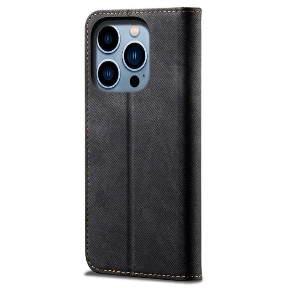 Kožené Pouzdro Folio iPhone 16 Pro Max Džínová Tkanina
