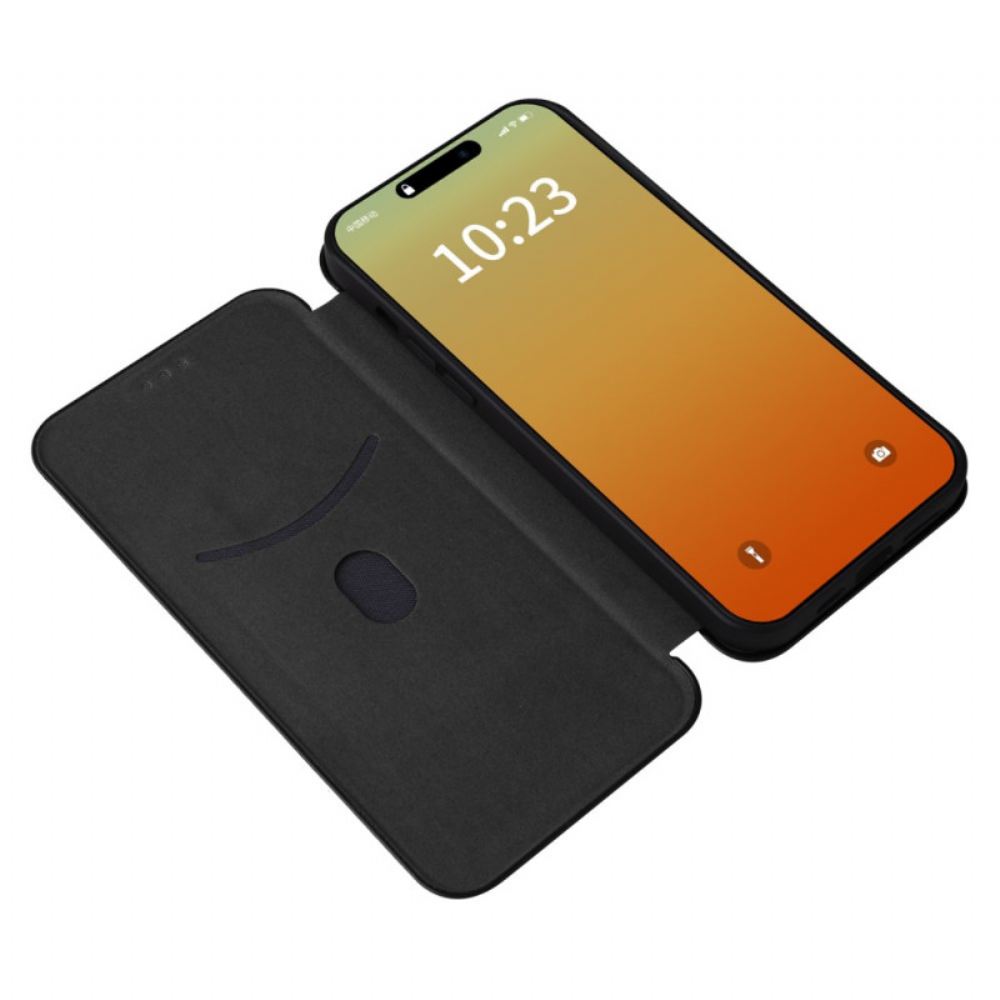 Kožené Pouzdro Folio iPhone 16 Pro Max Uhlíkové Vlákno