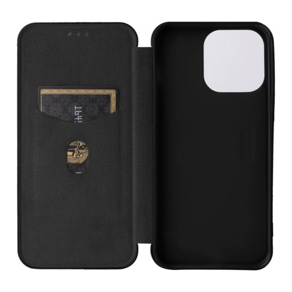 Kožené Pouzdro Folio iPhone 16 Pro Max Uhlíkové Vlákno