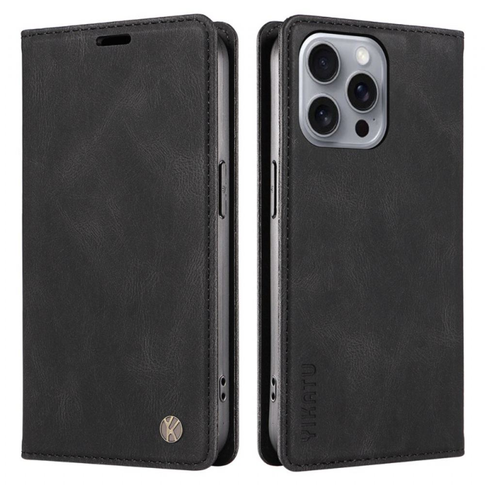 Kožené Pouzdro Folio Na iPhone 16 Pro Max Semišový Efekt Yikatu