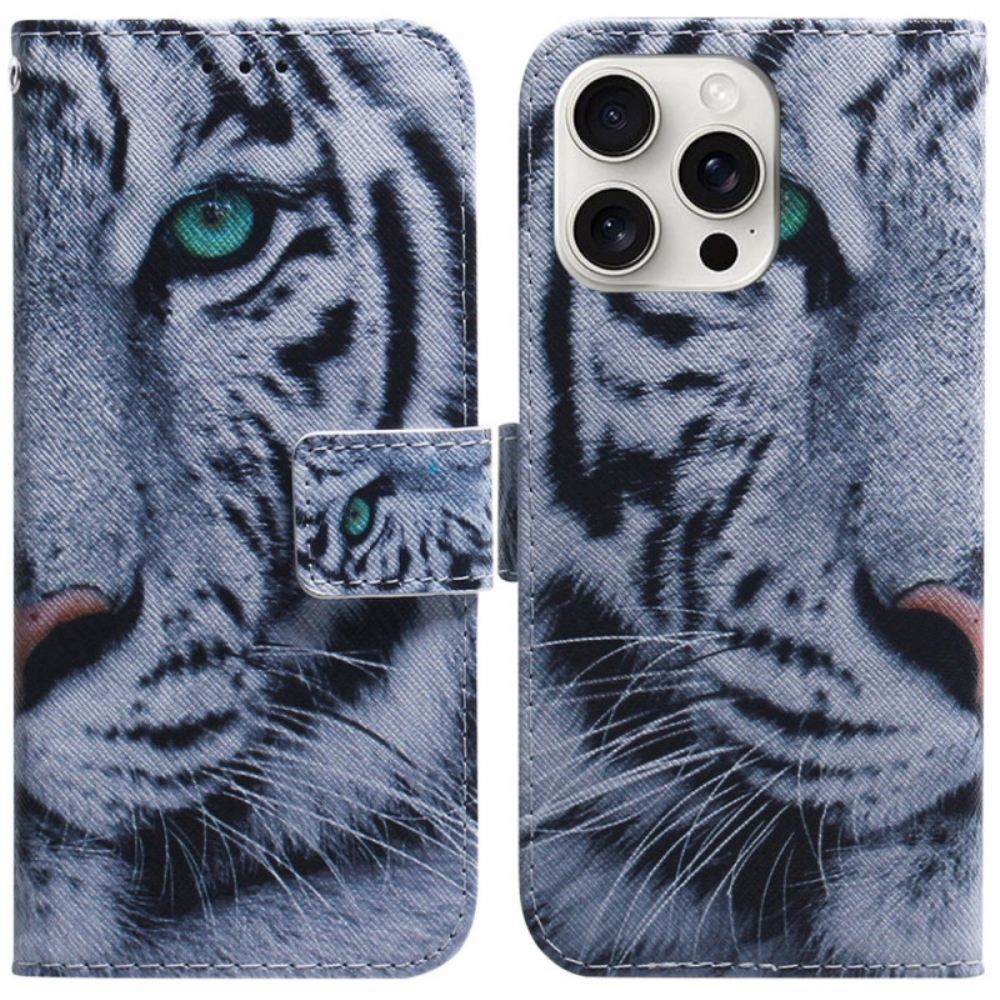 Kožený Kryt iPhone 16 Pro Max Bílý Tygr