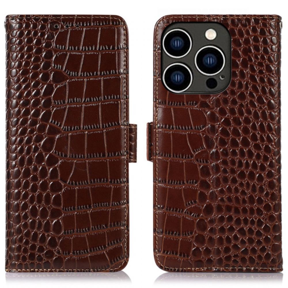 Kožený Kryt iPhone 16 Pro Max Blokování Rfid Textury Krokodýla