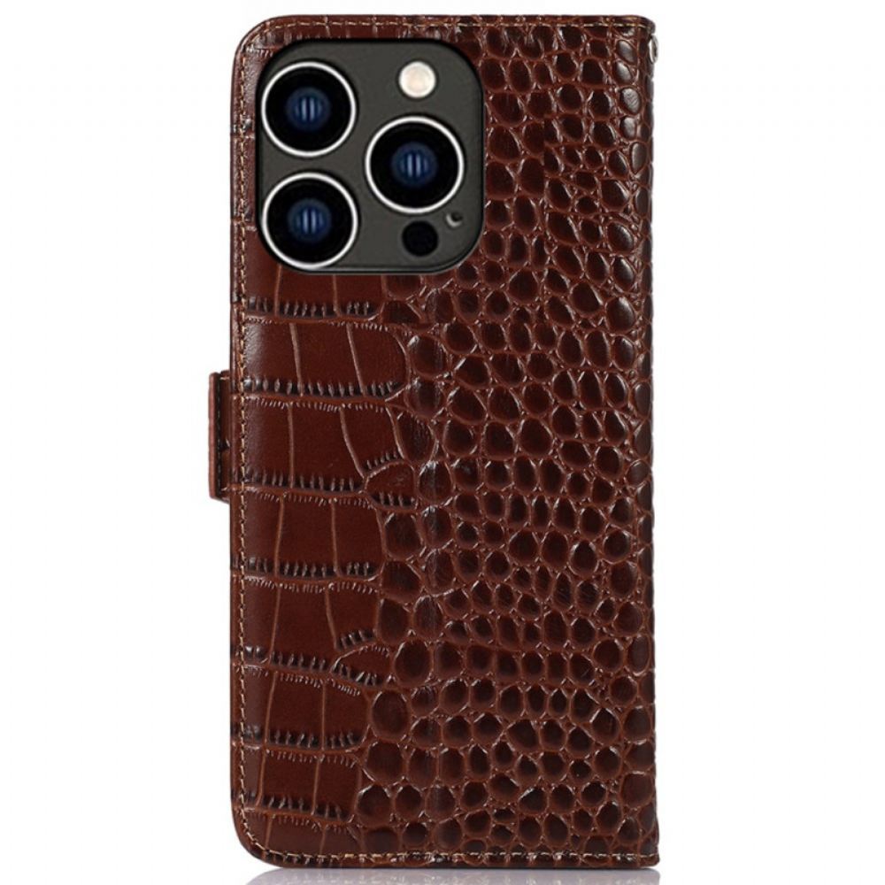 Kožený Kryt iPhone 16 Pro Max Blokování Rfid Textury Krokodýla