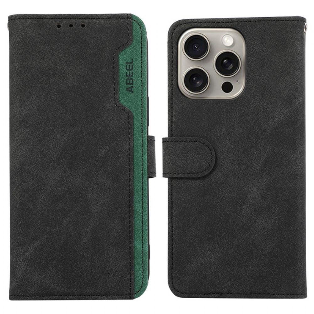 Kožený Kryt iPhone 16 Pro Max Dvoubarevný Rfid Abeel