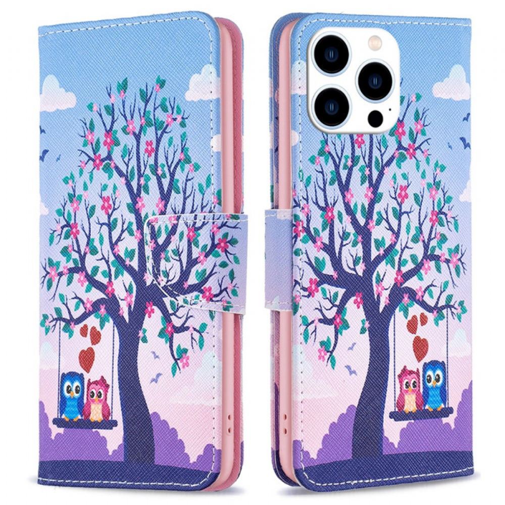 Kožený Kryt iPhone 16 Pro Max Dvě Sovy