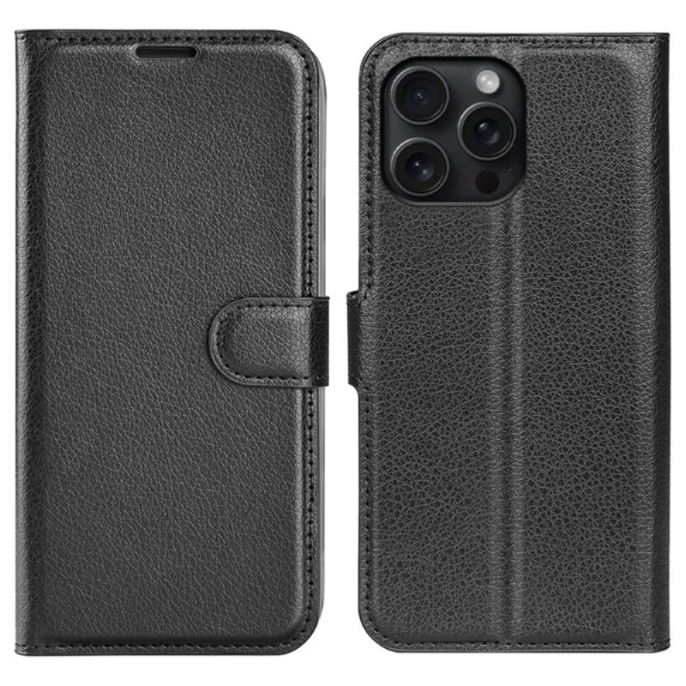 Kožený Kryt iPhone 16 Pro Max Klasická Umělá Kůže Litchi