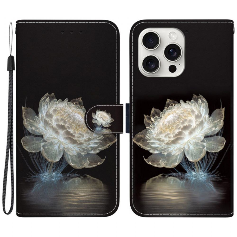 Kožený Kryt iPhone 16 Pro Max Křišťálová Pivoňka S Řemínkem
