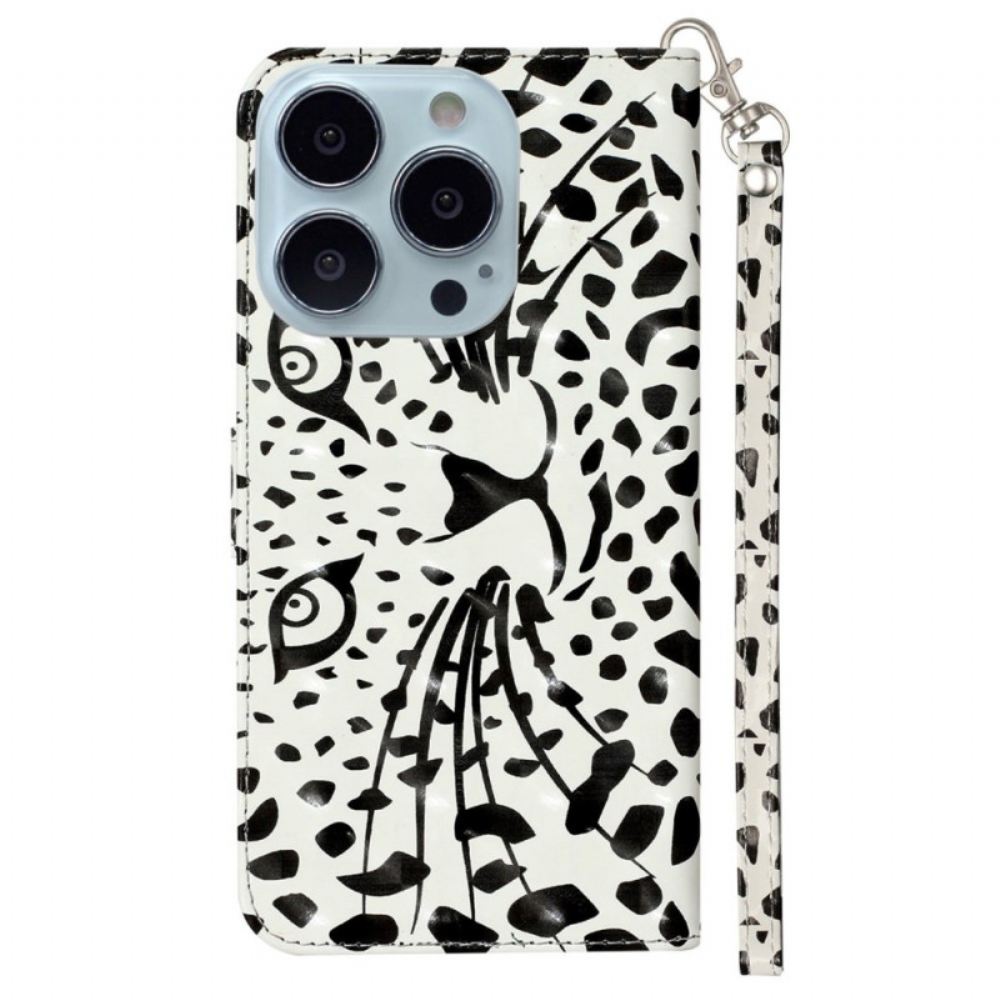Kožený Kryt iPhone 16 Pro Max Leopardí Hlava S Popruhem