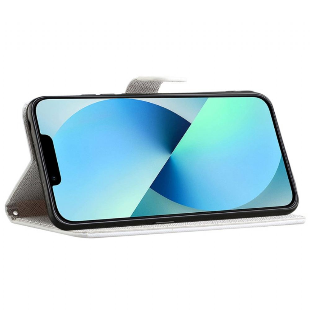 Kožený Kryt iPhone 16 Pro Max Lunární Květiny S Popruhem
