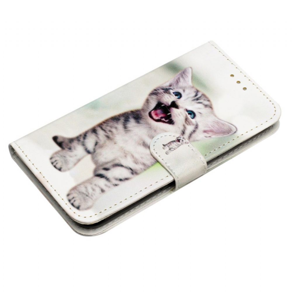 Kožený Kryt iPhone 16 Pro Max Malá Kočka S Popruhem