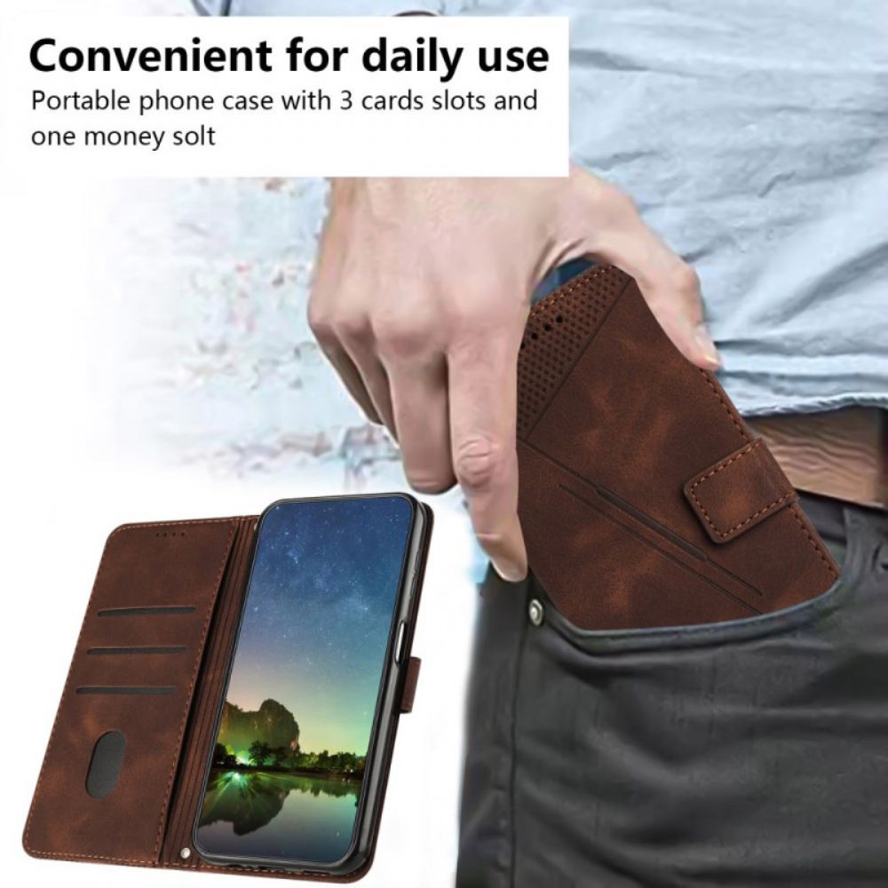 Kožený Kryt iPhone 16 Pro Max Návrh Geometrického Popruhu