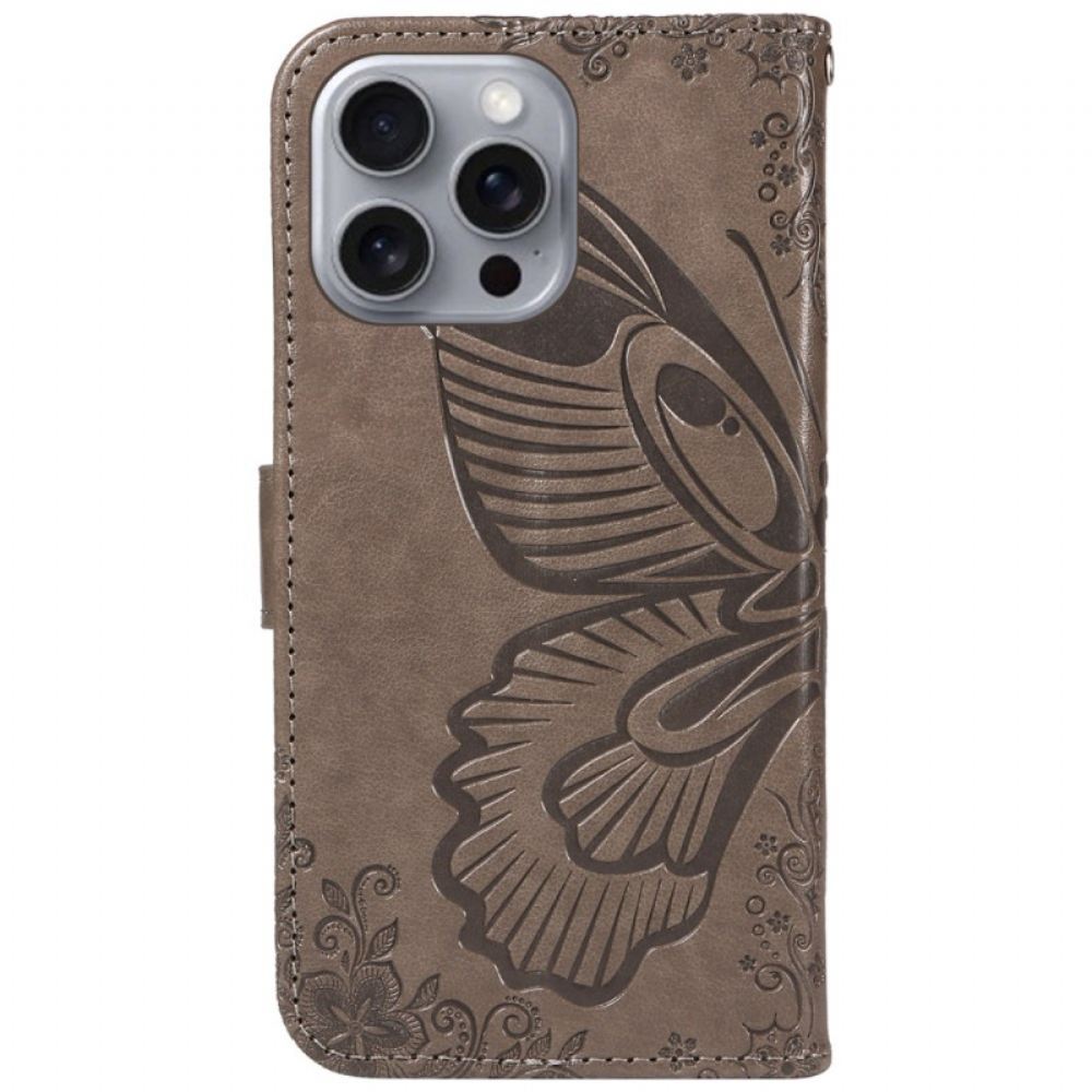 Kožený Kryt iPhone 16 Pro Max Obrázek Motýla