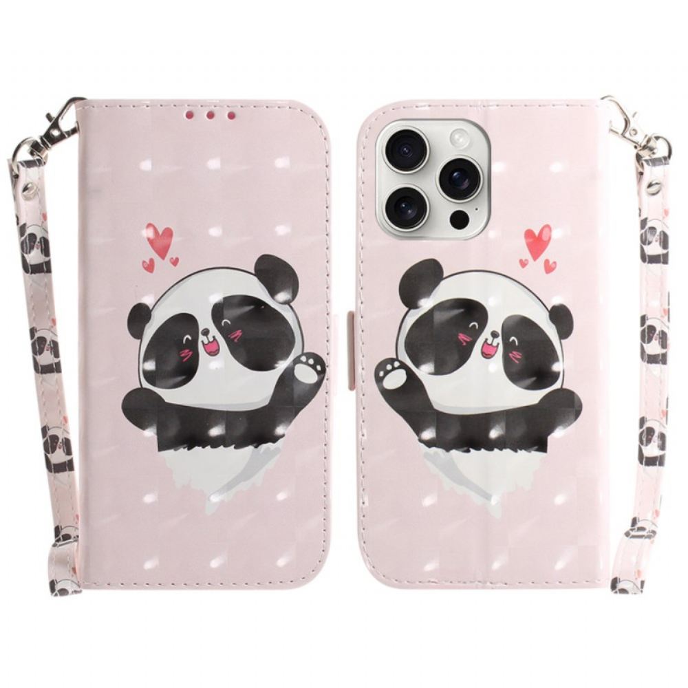 Kožený Kryt iPhone 16 Pro Max Panda Love S Popruhem