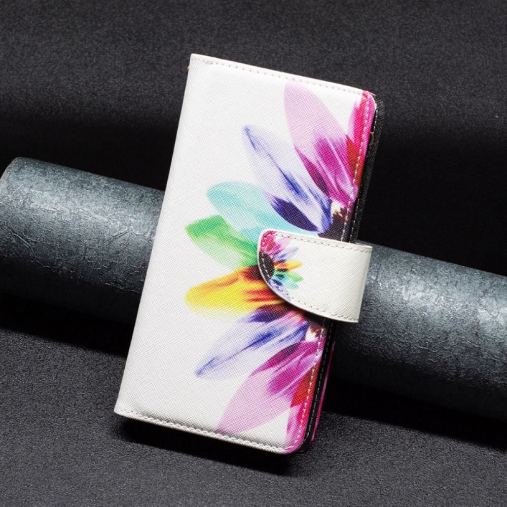 Kožený Kryt iPhone 16 Pro Max Peněženka S Květinovým Popruhem