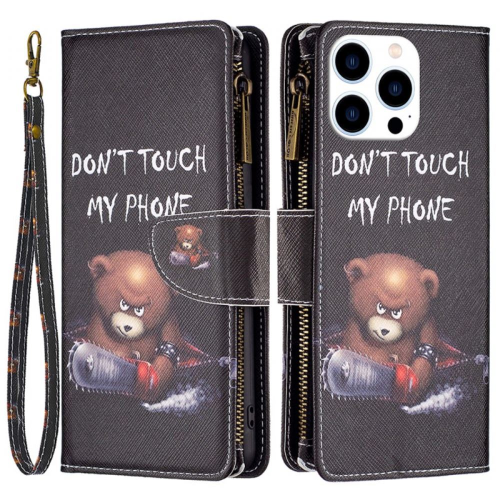 Kožený Kryt iPhone 16 Pro Max Peněženka S Nebezpečným Medvědem