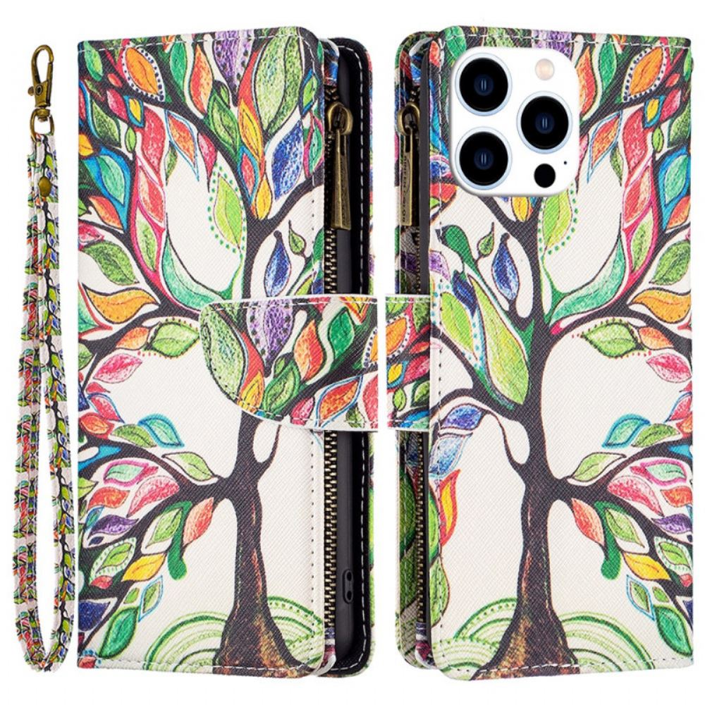Kožený Kryt iPhone 16 Pro Max Peněženka Tree Of Life S Popruhem