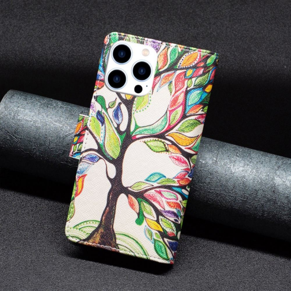 Kožený Kryt iPhone 16 Pro Max Peněženka Tree Of Life S Popruhem