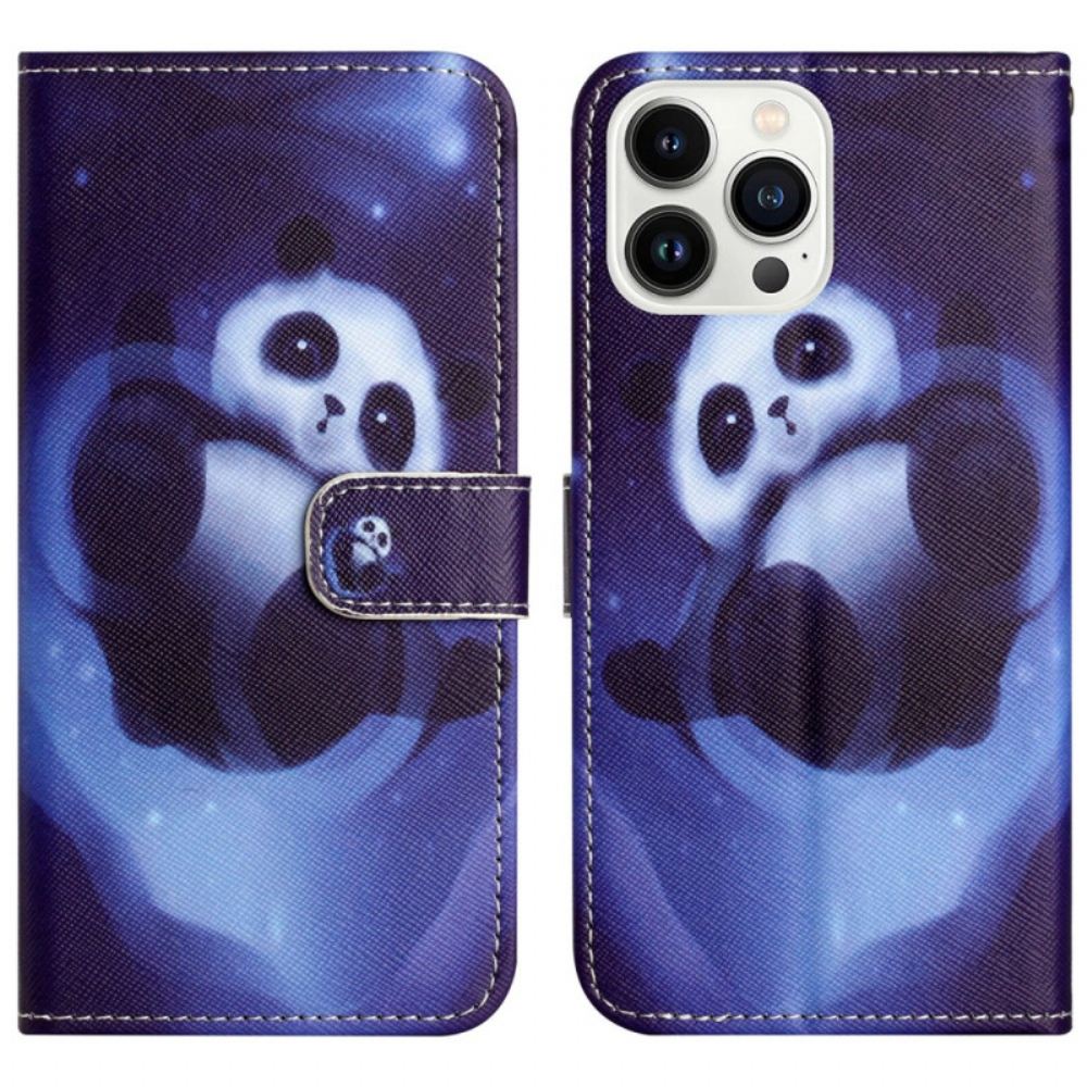 Kožený Kryt iPhone 16 Pro Max Popruh Space Panda