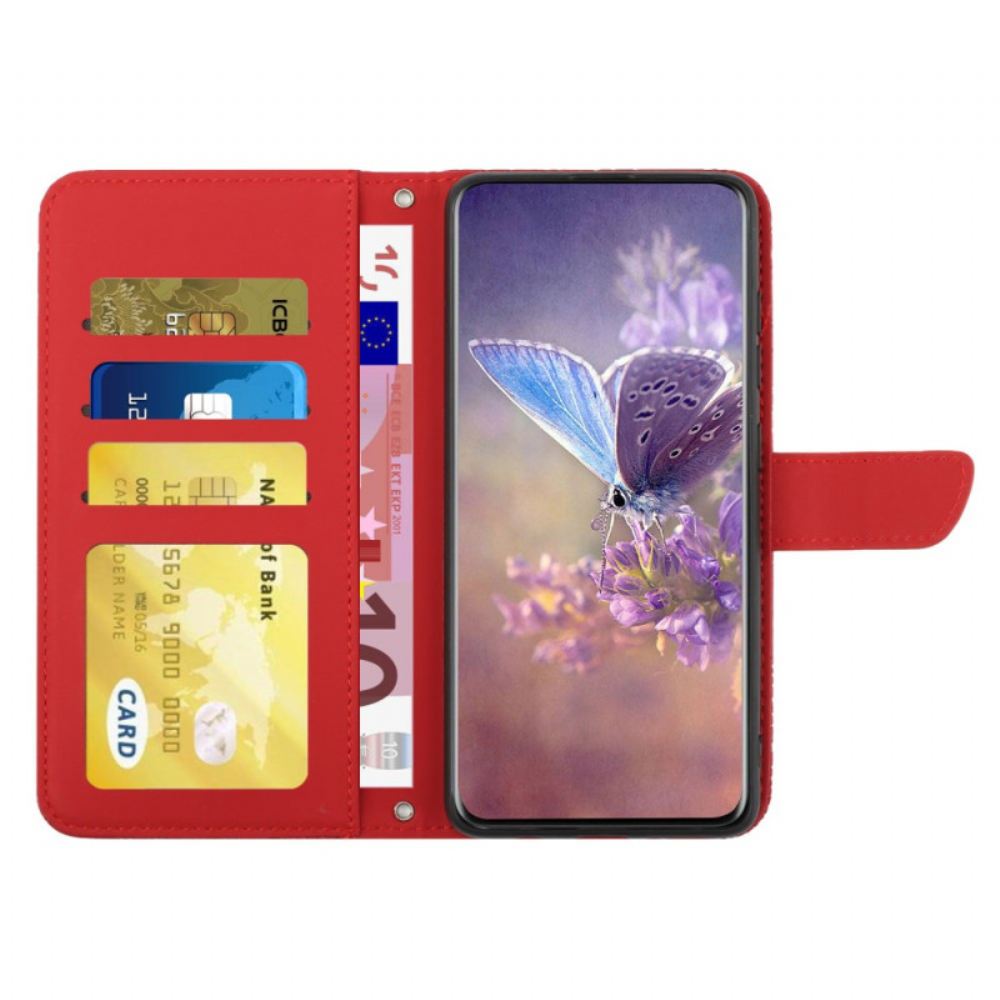 Kožený Kryt iPhone 16 Pro Max Potisk Motýlů S Popruhem Přes Rameno