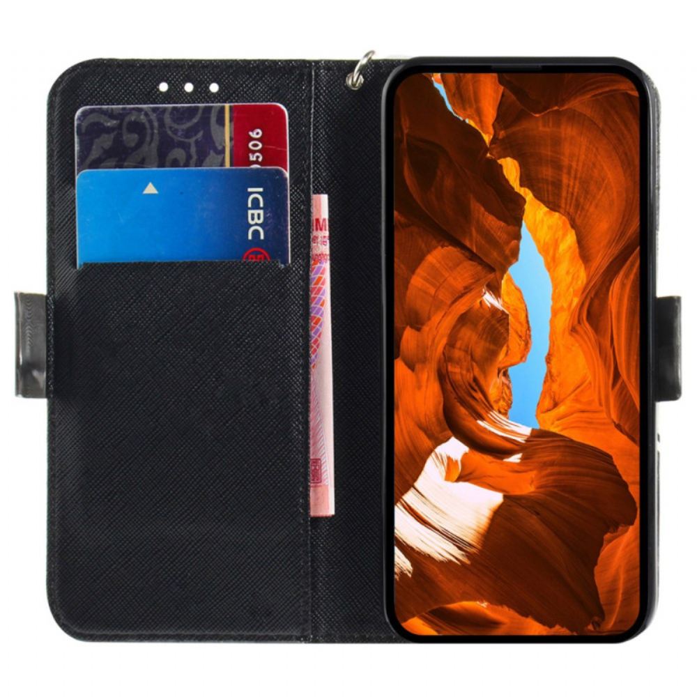 Kožený Kryt iPhone 16 Pro Max Šedá Kočka S Popruhem