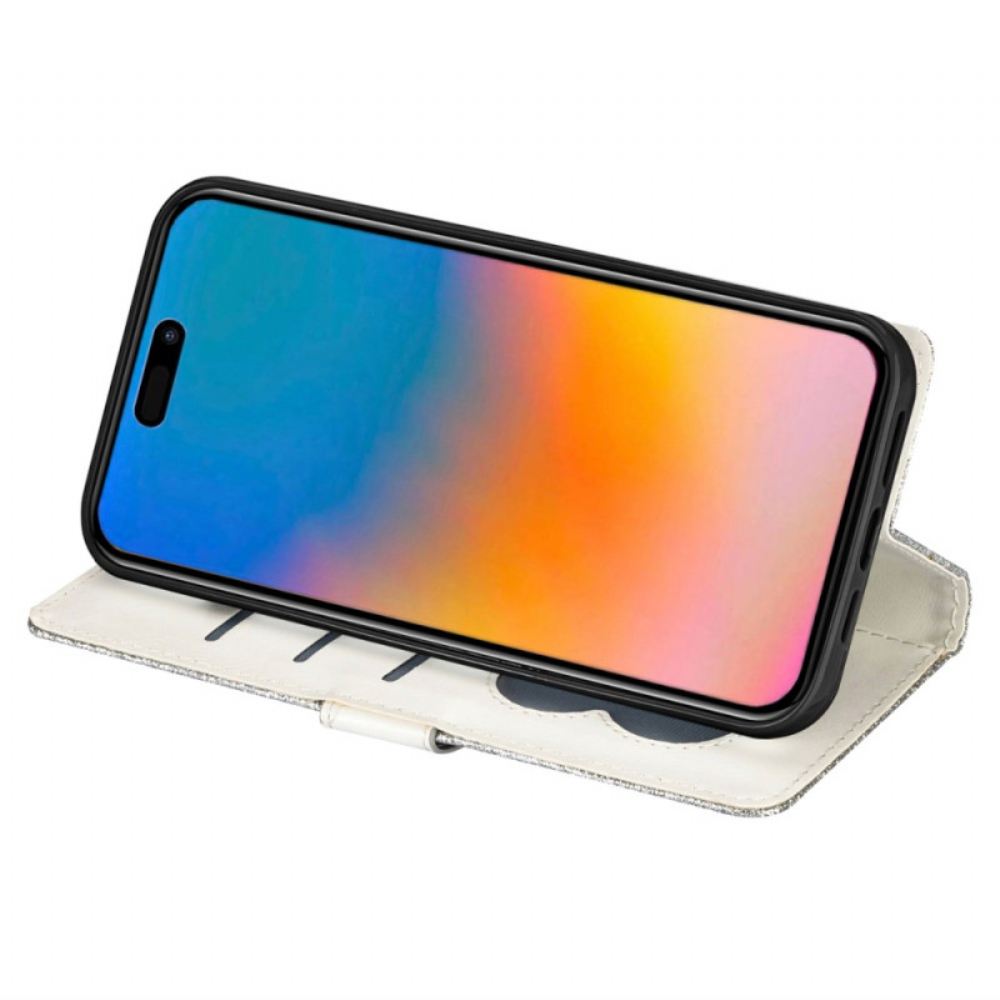 Kožený Kryt Na iPhone 16 Pro Max Třpytivá Kapsa Na Zip