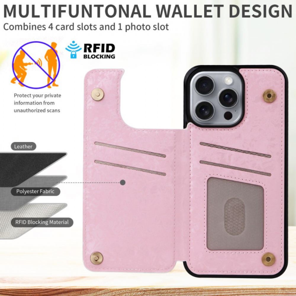 Kryt iPhone 16 Pro Max Držák Květinových Karet S Blokováním Rfid